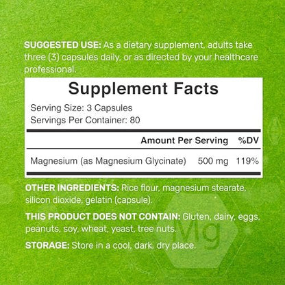 Max Stärke Magnesium Glycinat 500 mg pro Portion, 240 Kapseln | 100% cheliert für leichte Aufnahme | Essenzielles Mineral für Muskeln, Schlaf & Herzgesundheit