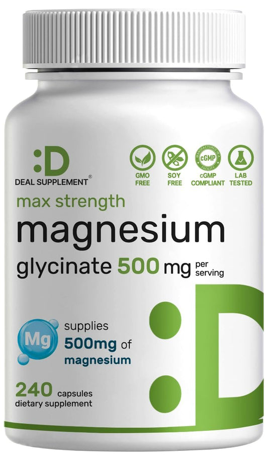 Max Stärke Magnesium Glycinat 500 mg pro Portion, 240 Kapseln | 100% cheliert für leichte Aufnahme | Essenzielles Mineral für Muskeln, Schlaf & Herzgesundheit