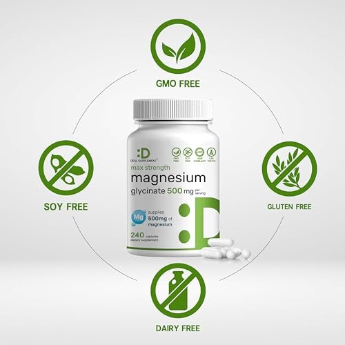 Max Stärke Magnesium Glycinat 500 mg pro Portion, 240 Kapseln | 100% cheliert für leichte Aufnahme | Essenzielles Mineral für Muskeln, Schlaf & Herzgesundheit