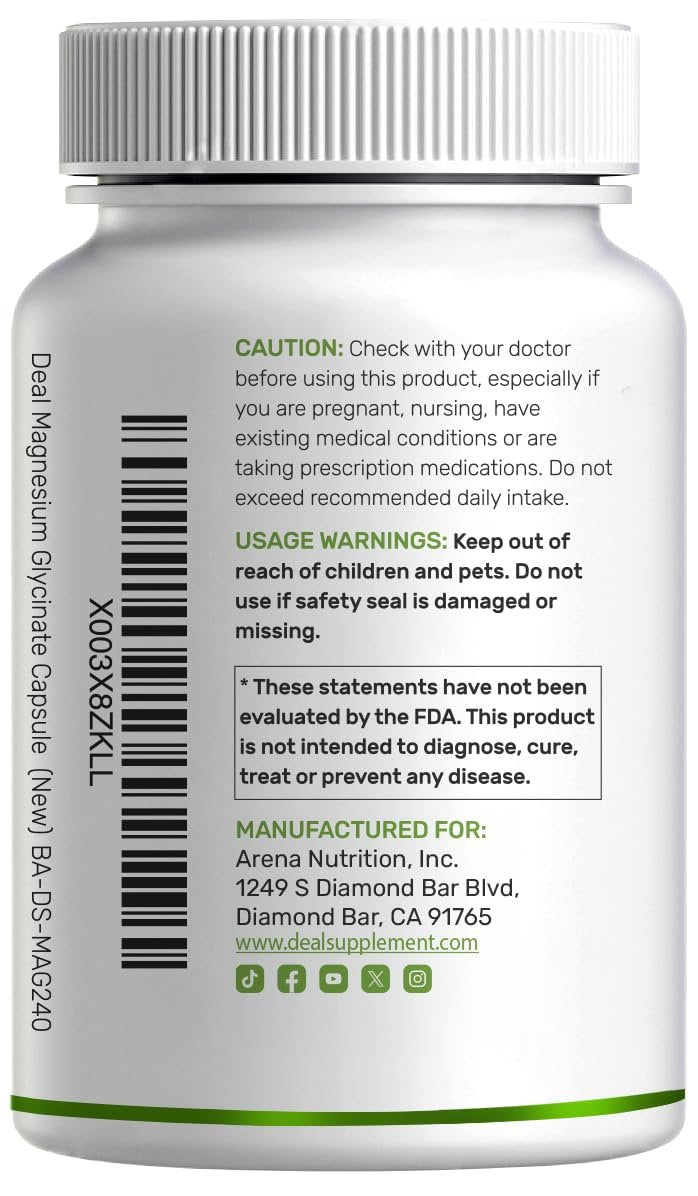 Max Stärke Magnesium Glycinat 500 mg pro Portion, 240 Kapseln | 100% cheliert für leichte Aufnahme | Essenzielles Mineral für Muskeln, Schlaf & Herzgesundheit