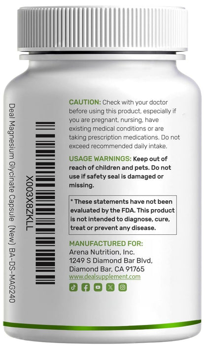 Max Stärke Magnesium Glycinat 500 mg pro Portion, 240 Kapseln | 100% cheliert für leichte Aufnahme | Essenzielles Mineral für Muskeln, Schlaf & Herzgesundheit