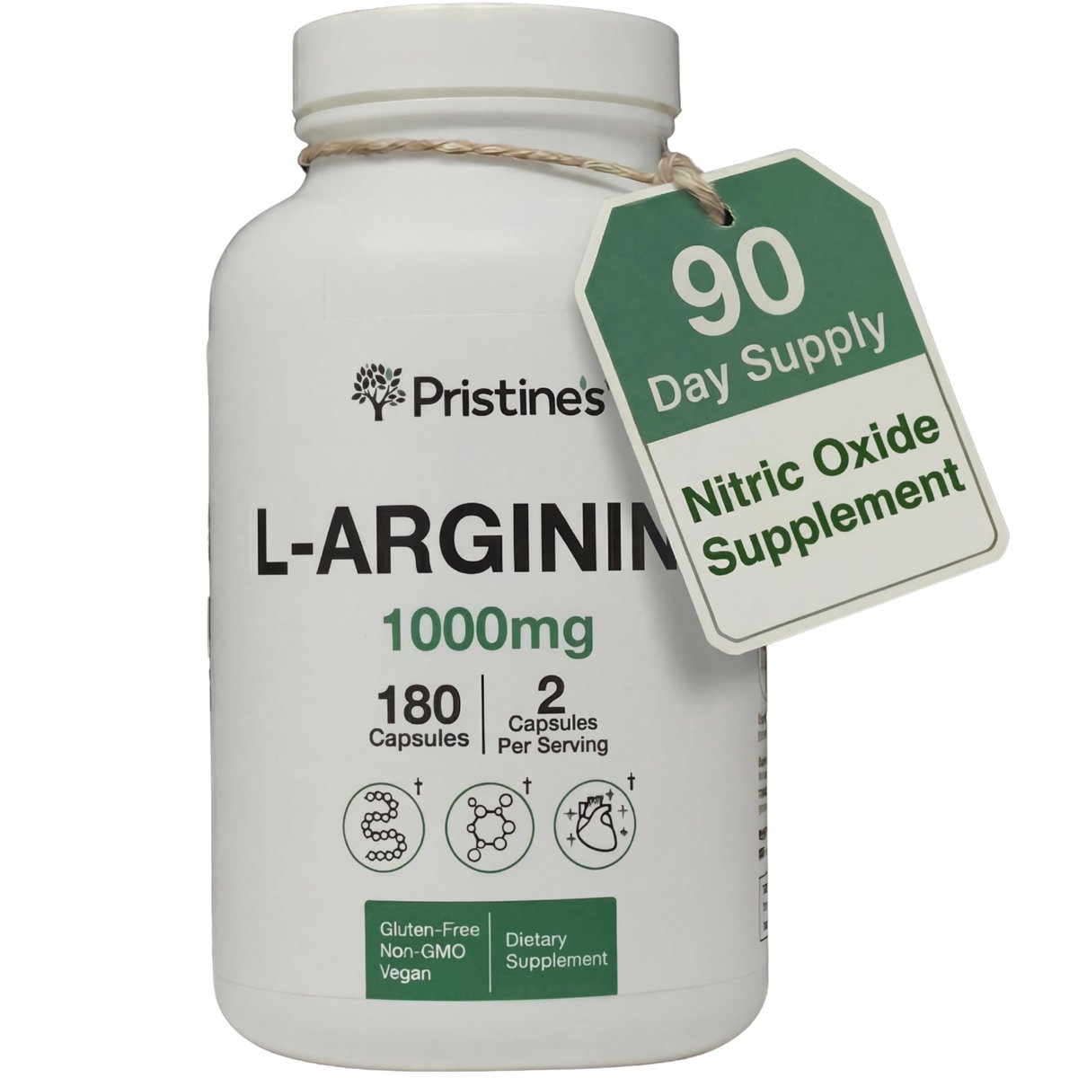 PRISTINE'S L-Arginin 1000mg Kapseln – 90-Tage-Vorrat für Männer & Frauen – Nitric-Oxid-Booster & Pre-Workout – Glasflasche