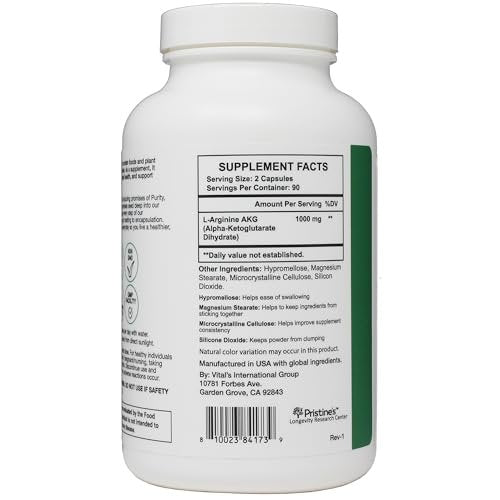 PRISTINE'S L-Arginin 1000mg Kapseln – 90-Tage-Vorrat für Männer & Frauen – Nitric-Oxid-Booster & Pre-Workout – Glasflasche