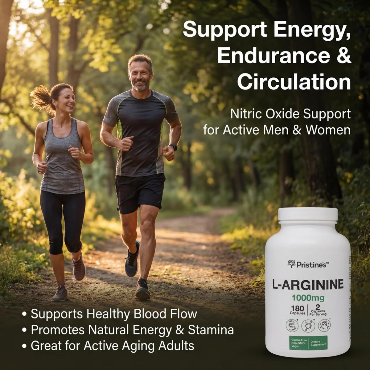 PRISTINE'S L-Arginin 1000mg Kapseln – 90-Tage-Vorrat für Männer & Frauen – Nitric-Oxid-Booster & Pre-Workout – Glasflasche