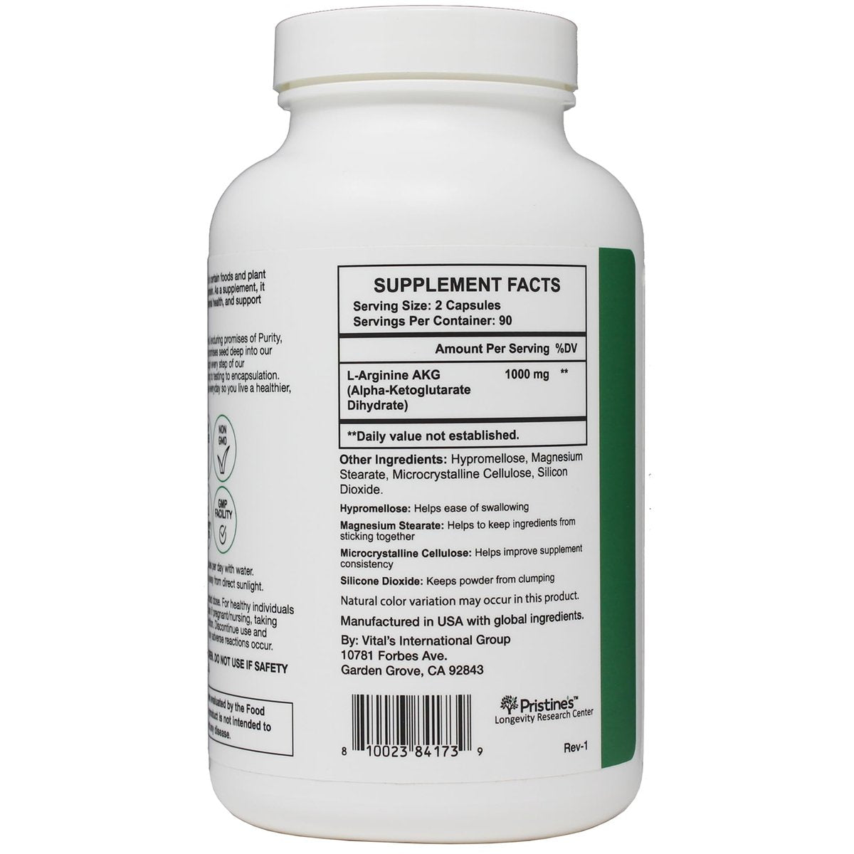 PRISTINE'S L-Arginin 1000mg Kapseln – 90-Tage-Vorrat für Männer & Frauen – Nitric-Oxid-Booster & Pre-Workout – Glasflasche