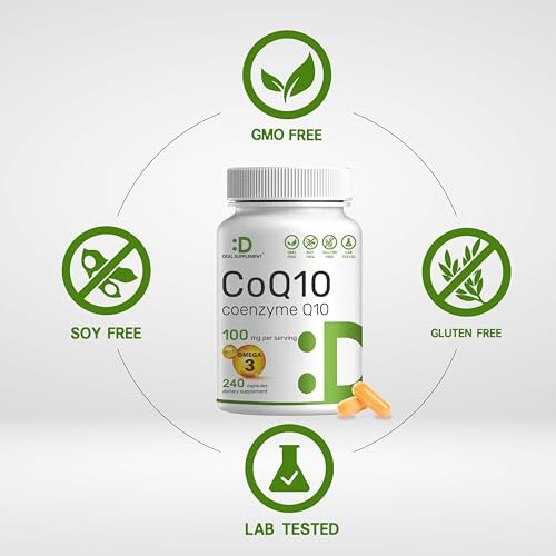 DEAL SUPPLEMENT CoQ10 100mg mit Omega 3 100mg, 240 Kapseln | Bioverfügbare Coenzym Q10 Formel | Non-GMO