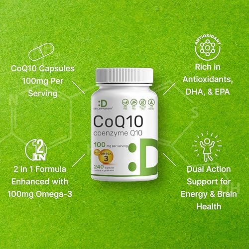 DEAL SUPPLEMENT CoQ10 100mg mit Omega 3 100mg, 240 Kapseln | Bioverfügbare Coenzym Q10 Formel | Non-GMO