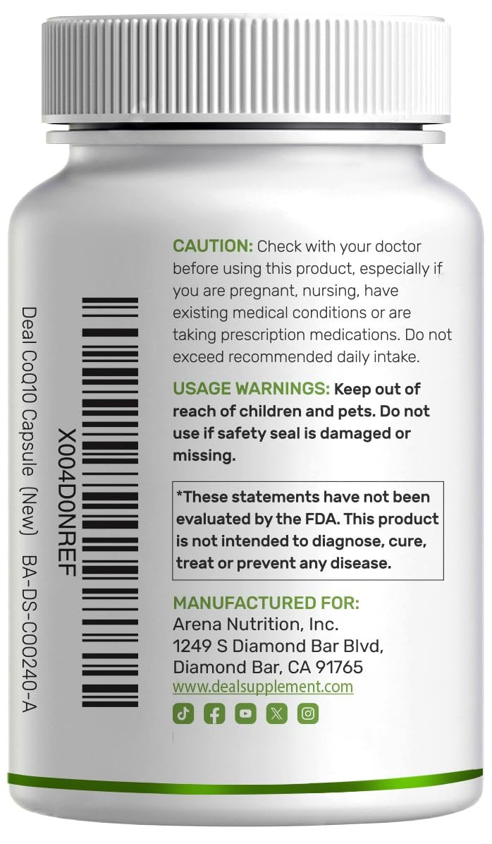 DEAL SUPPLEMENT CoQ10 100mg mit Omega 3 100mg, 240 Kapseln | Bioverfügbare Coenzym Q10 Formel | Non-GMO