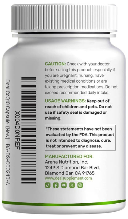 DEAL SUPPLEMENT CoQ10 100mg mit Omega 3 100mg, 240 Kapseln | Bioverfügbare Coenzym Q10 Formel | Non-GMO