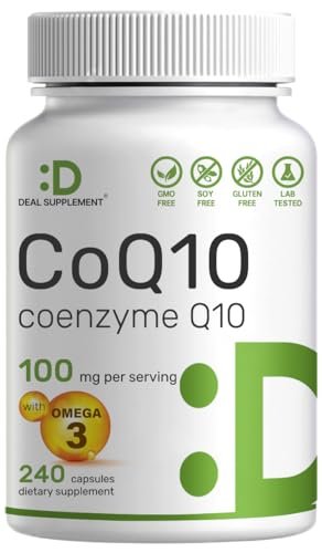 DEAL SUPPLEMENT CoQ10 100mg mit Omega 3 100mg, 240 Kapseln | Bioverfügbare Coenzym Q10 Formel | Non-GMO
