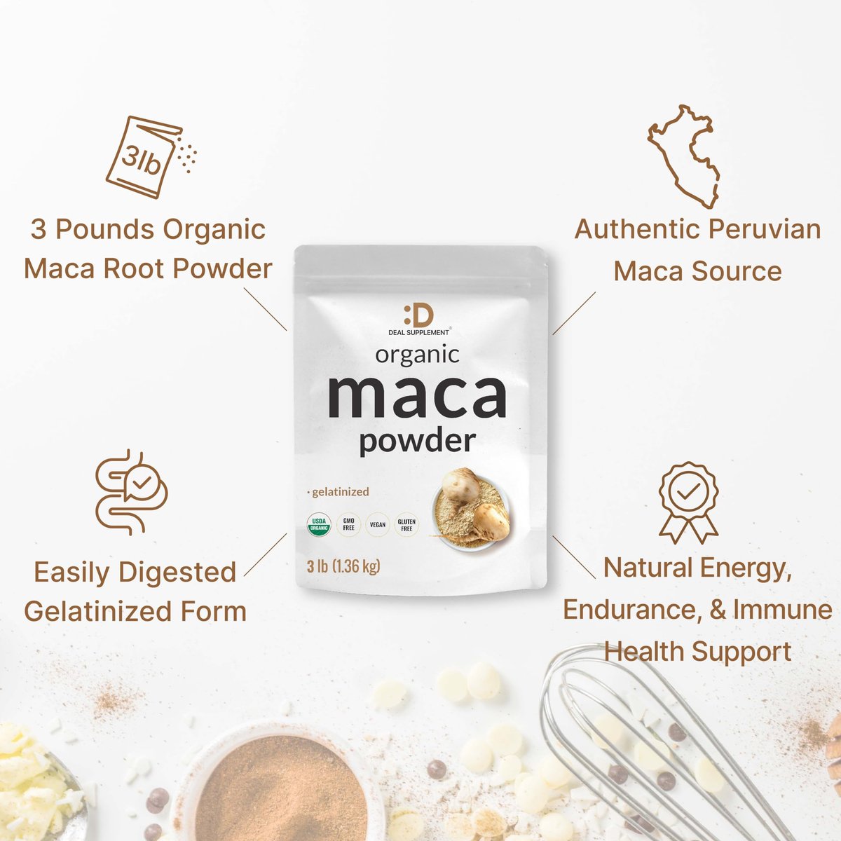 Bio Peruanisches Maca-Pulver, 1,36 kg – Leicht verdauliche gelatinierte Form – Pflanzliches Superfood für Männer und Frauen – Unterstützt Immun- und Energiegesundheit – Nicht-GVO