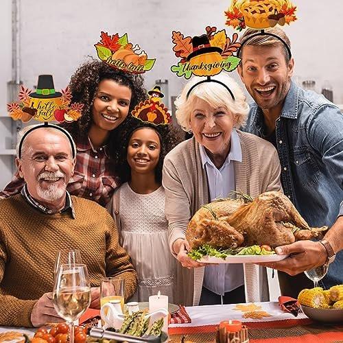 Retrowavy 12er Set Thanksgiving Truthahn Stirnband Truthahnkeule Haarband Urlaubskostüm Zubehör Partydekorationen