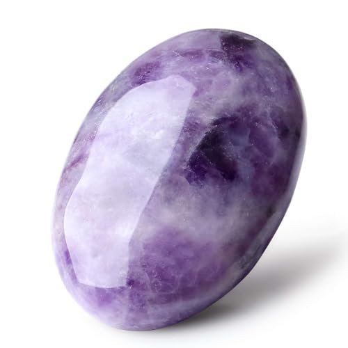 LAIDANLA Amethyst 2,4" Großer Palmstein Heilstein – Natürlicher Edelstein für Energiebalance, Beruhigung und Stressabbau – 1 Stück