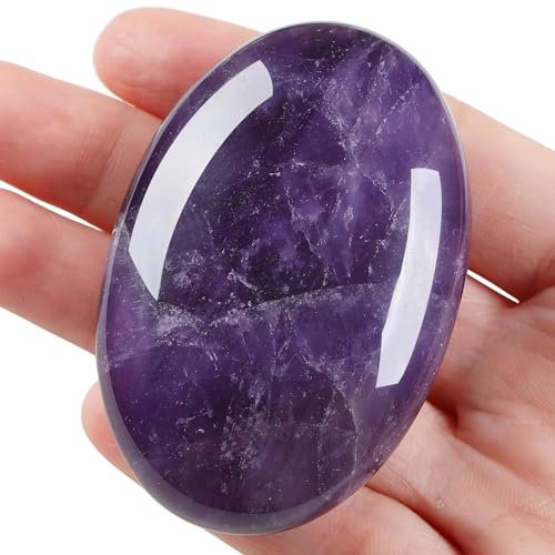 LAIDANLA Amethyst 2,4" Großer Palmstein Heilstein – Natürlicher Edelstein für Energiebalance, Beruhigung und Stressabbau – 1 Stück
