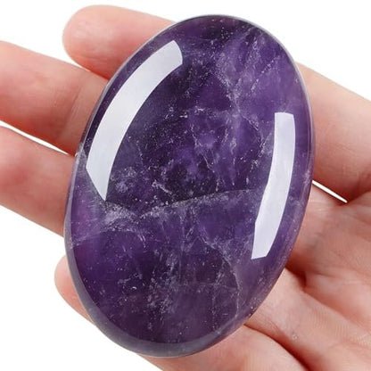 LAIDANLA Amethyst 2,4" Großer Palmstein Heilstein – Natürlicher Edelstein für Energiebalance, Beruhigung und Stressabbau – 1 Stück