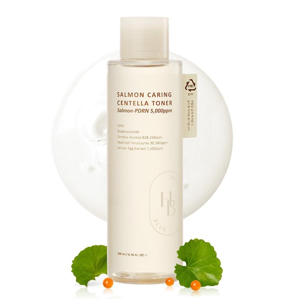 HEVEBLUE Salmon Caring Centella Toner - pH 5.5, mit Lachs-PDRN, Lachseiextrakt, Centella Asiatica und Madecassosid für Hautberuhigung und Verfeinerung der Hautstruktur - Koreanische Hautpflege (K-Beauty)