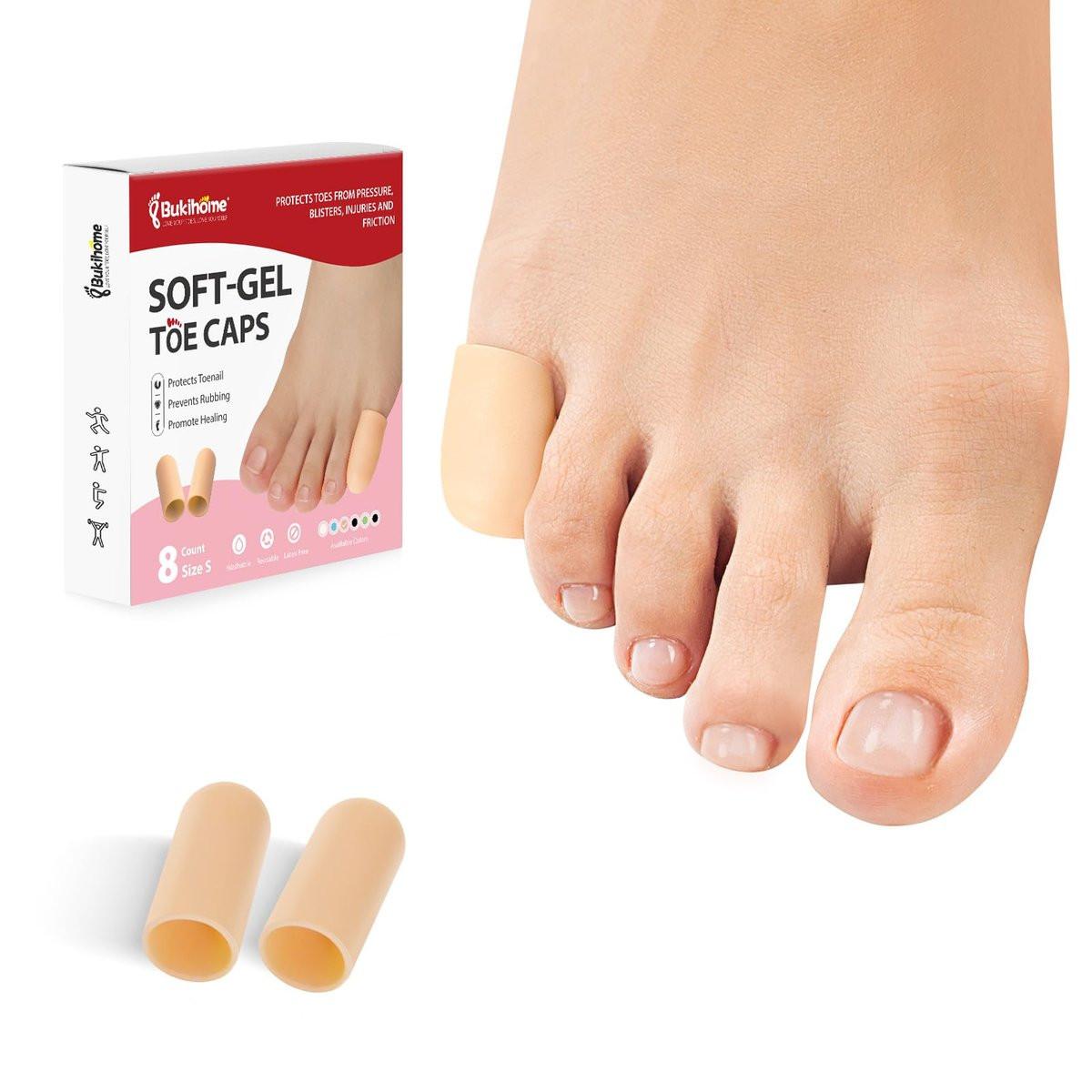 Bukihome 8er-Pack Gel-Zehenkappe, Schutz für den kleinen Zeh – Polsterung und Schutz für Zehen, Linderung von Zehenschmerzen bei eingewachsenen Zehennägeln, Hühneraugen, Blasen, Hammerzehen (kleine Größe)