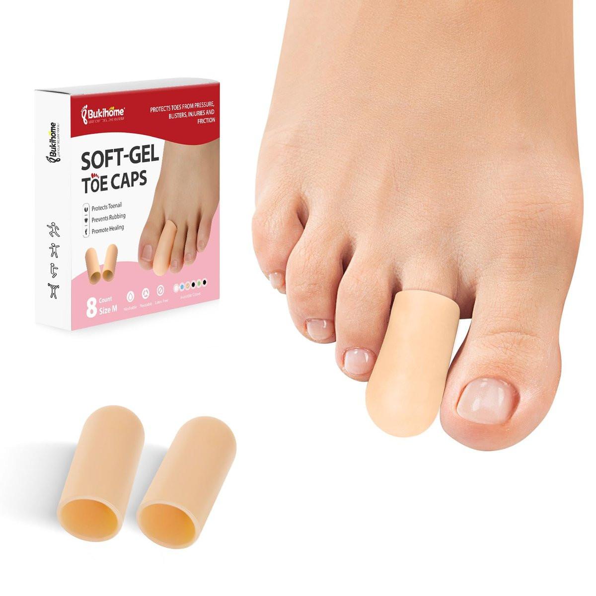 Bukihome 8er-Pack Gel-Zehenkappen, Zehenschoner für Damen und Herren – Polster und Schutz für die Zehen, lindert Schmerzen durch eingewachsene Zehennägel, Hühneraugen, Blasen, Hammerzehen (Mittel)