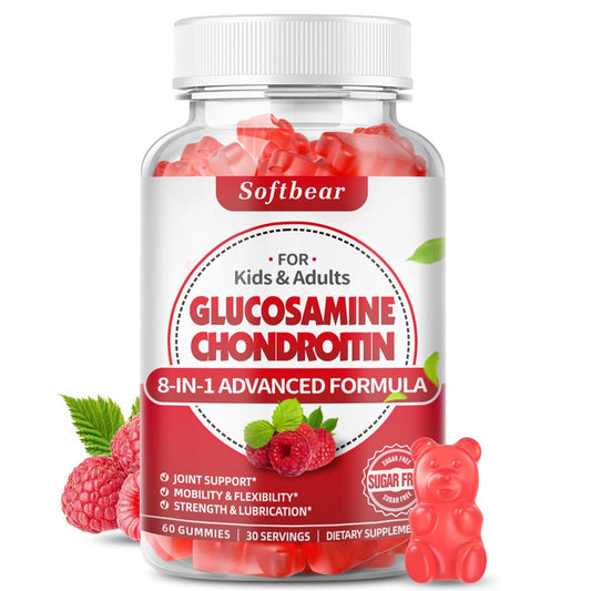 softbear Glucosamin Chondroitin Gummis, Zuckerfrei mit MSM, Holunderbeere & Kurkuma – 60 Stück, Himbeergeschmack