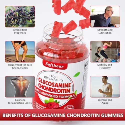 softbear Glucosamin Chondroitin Gummis, Zuckerfrei mit MSM, Holunderbeere & Kurkuma – 60 Stück, Himbeergeschmack