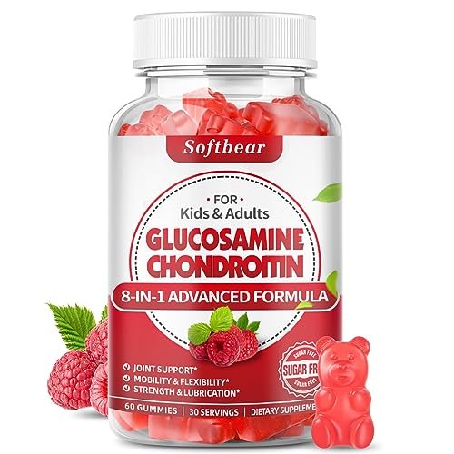 softbear Glucosamin Chondroitin Gummis, Zuckerfrei mit MSM, Holunderbeere & Kurkuma – 60 Stück, Himbeergeschmack