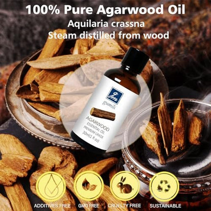 GM Gumili Agarwood Ätherisches Öl, Reines Oud Öl für Aromatherapie und Meditation - 30ml / 1 oz