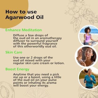 GM Gumili Agarwood Ätherisches Öl, Reines Oud Öl für Aromatherapie und Meditation - 30ml / 1 oz