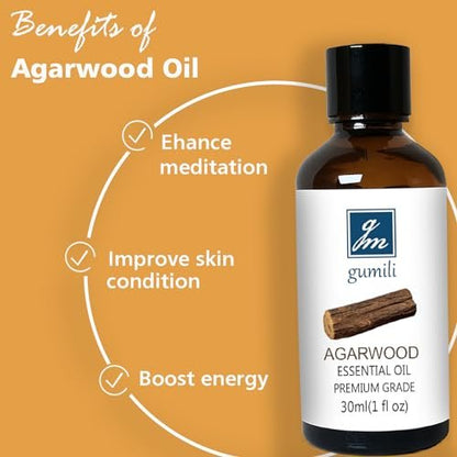 GM Gumili Agarwood Ätherisches Öl, Reines Oud Öl für Aromatherapie und Meditation - 30ml / 1 oz