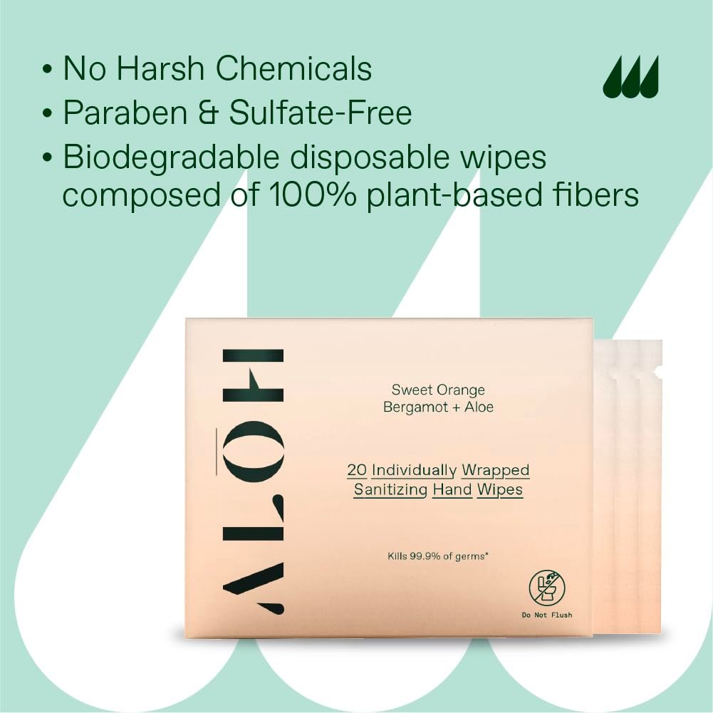 ALŌH Skin - Sanitizing Hand Wipes mit Sweet Orange Bergamot – 1 Box mit 20 einzeln verpackten Tüchern
