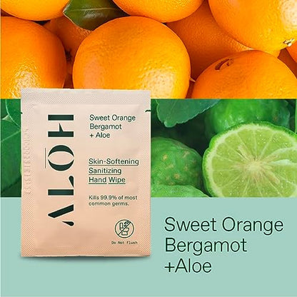 ALŌH Skin - Sanitizing Hand Wipes mit Sweet Orange Bergamot – 1 Box mit 20 einzeln verpackten Tüchern