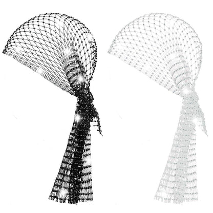 Yuxung 2er-Pack Strass-Kopfband: Mesh-Stirnband für Rave, Festival, 70er-Disco – Glitzerndes Tuch mit Kristallkette für Frauen