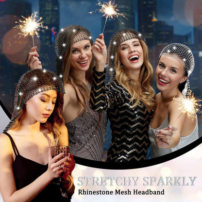 Yuxung 2er-Pack Strass-Kopfband: Mesh-Stirnband für Rave, Festival, 70er-Disco – Glitzerndes Tuch mit Kristallkette für Frauen