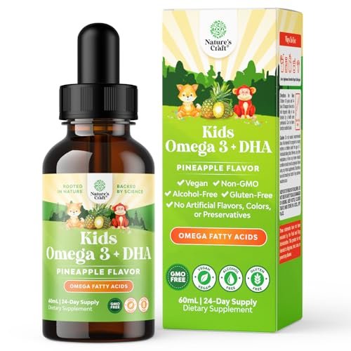 Natures Craft Kids DHA Omega 3 6 9 Tropfen – Flüssiges Omega-3 für Kinder mit EPA & ALA zur Unterstützung von Gehirn, Immunsystem und Sehkraft – 2 Fl Oz