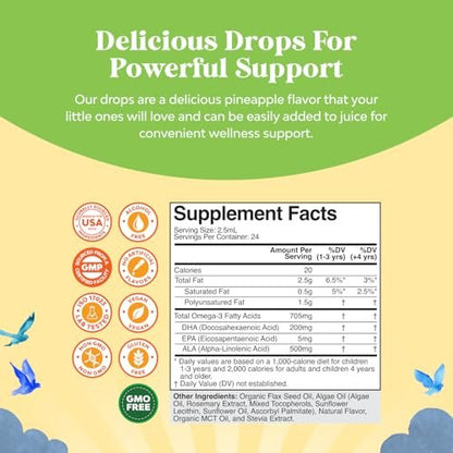 Natures Craft Kids DHA Omega 3 6 9 Tropfen – Flüssiges Omega-3 für Kinder mit EPA & ALA zur Unterstützung von Gehirn, Immunsystem und Sehkraft – 2 Fl Oz