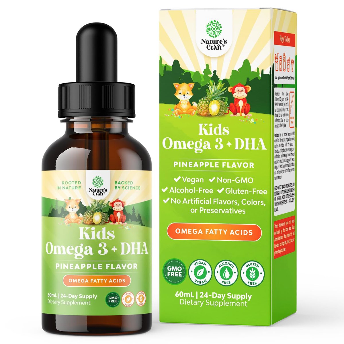 Natures Craft Kids DHA Omega 3 6 9 Tropfen – Flüssiges Omega-3 für Kinder mit EPA & ALA zur Unterstützung von Gehirn, Immunsystem und Sehkraft – 2 Fl Oz