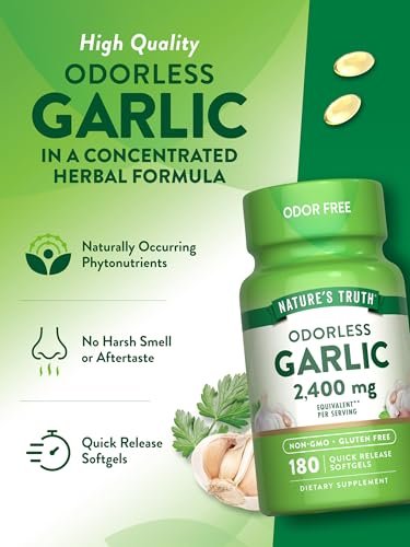 Nature's Truth Geruchlose Knoblauch Softgels | 180 Kapseln | Nicht-GVO & Glutenfrei