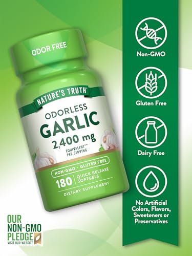 Nature's Truth Geruchlose Knoblauch Softgels | 180 Kapseln | Nicht-GVO & Glutenfrei