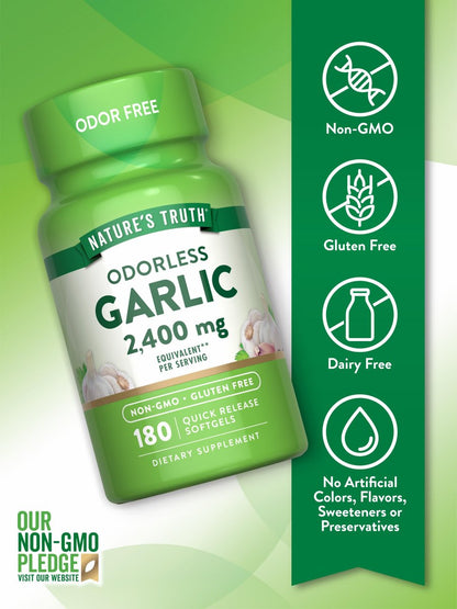 Nature's Truth Geruchlose Knoblauch Softgels | 180 Kapseln | Nicht-GVO & Glutenfrei