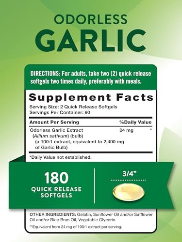 Nature's Truth Geruchlose Knoblauch Softgels | 180 Kapseln | Nicht-GVO & Glutenfrei