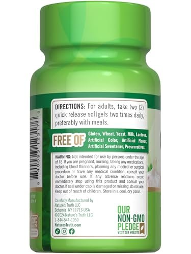 Nature's Truth Geruchlose Knoblauch Softgels | 180 Kapseln | Nicht-GVO & Glutenfrei
