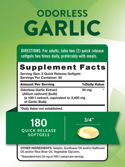Nature's Truth Geruchlose Knoblauch Softgels | 180 Kapseln | Nicht-GVO & Glutenfrei