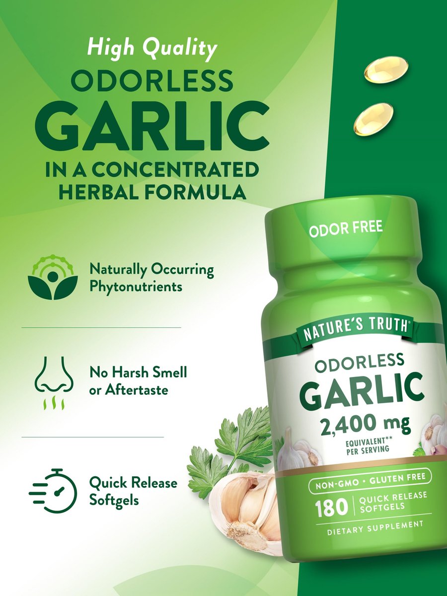 Nature's Truth Geruchlose Knoblauch Softgels | 180 Kapseln | Nicht-GVO & Glutenfrei
