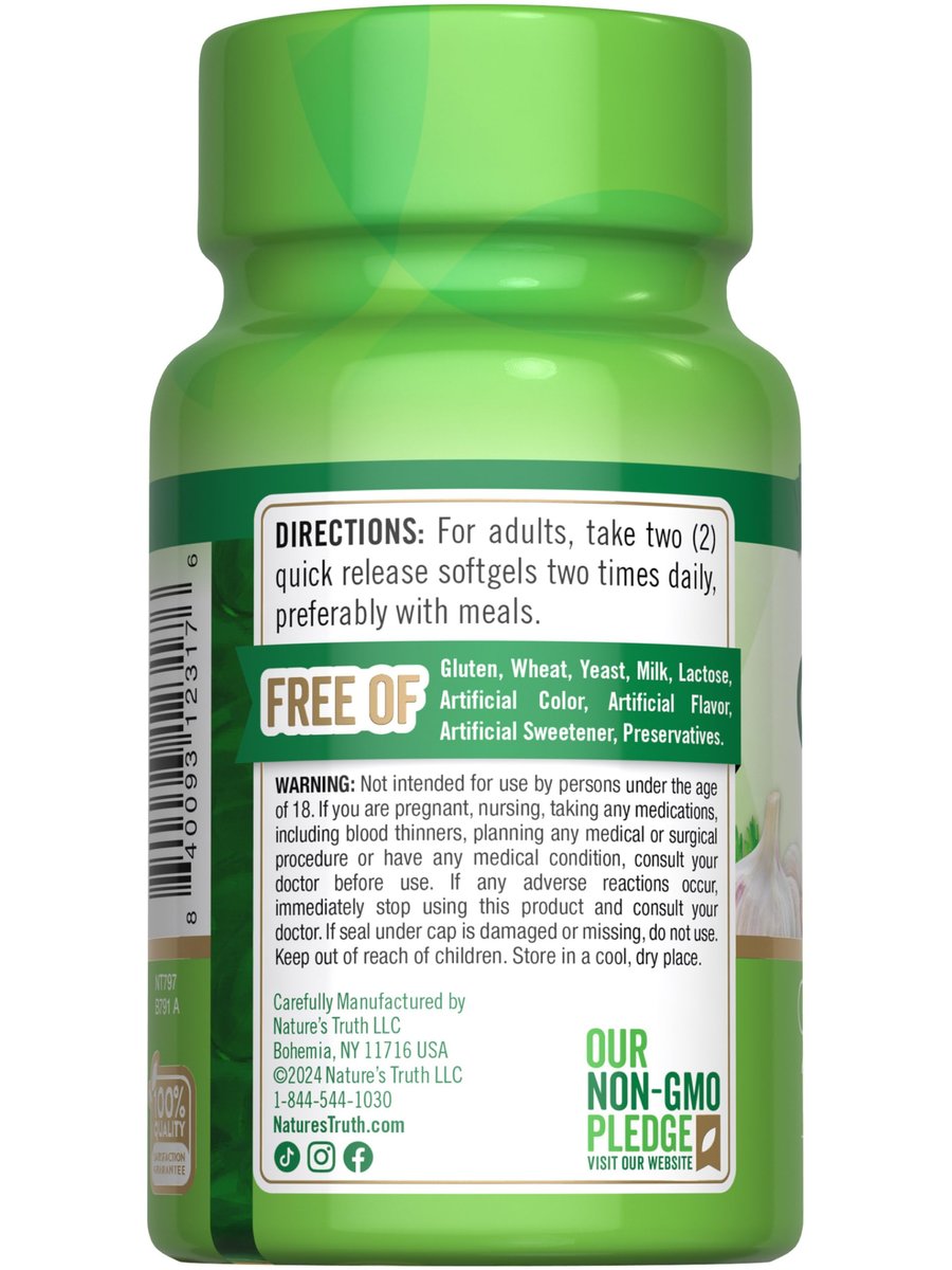 Nature's Truth Geruchlose Knoblauch Softgels | 180 Kapseln | Nicht-GVO & Glutenfrei