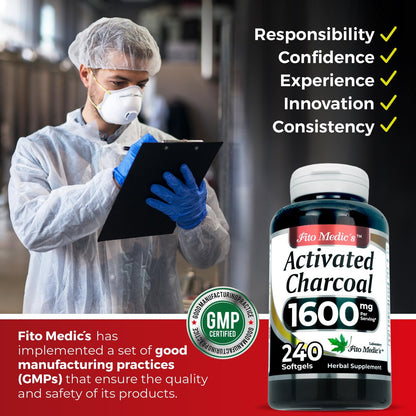 FITO MEDIC'S Lab | Aktivkohle | 240 Kapseln | Aktivkohlepillen
