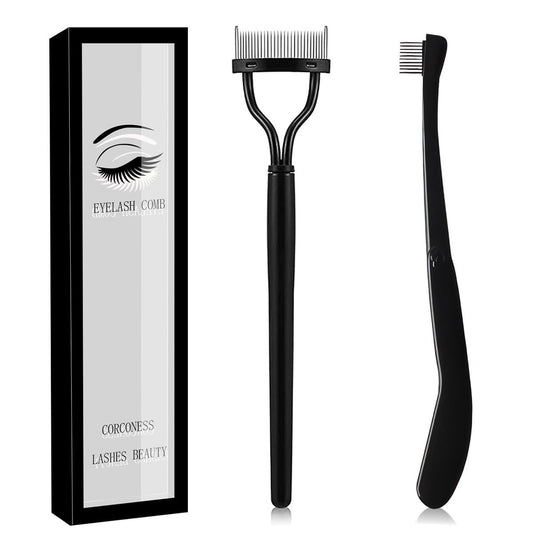 Corconess Wimpernkamm, 2 Stück Wimpernseparator-Werkzeug, Wimpernkamm mit Abdeckung für Mädchen und Frauen, Augen-Make-up-Pinsel, Mascara-Applikator mit Metallzinken