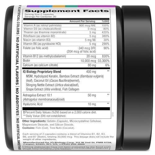 Biotin 10.000 mcg Nahrungsergänzungsmittel für Haarwachstum mit Kollagen & Keratin gegen Haarausfall & dünner werdendes Haar - Haar-, Haut- und Nagelvitamine für Frauen & Männer - Gesunder Nachwuchs, Hautglanz & Nagelreparatur - 60 Kapseln