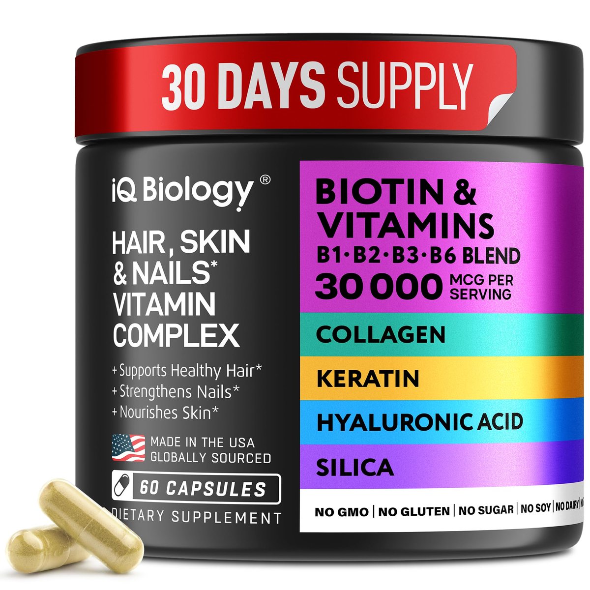 Biotin 10.000 mcg Nahrungsergänzungsmittel für Haarwachstum mit Kollagen & Keratin gegen Haarausfall & dünner werdendes Haar - Haar-, Haut- und Nagelvitamine für Frauen & Männer - Gesunder Nachwuchs, Hautglanz & Nagelreparatur - 60 Kapseln