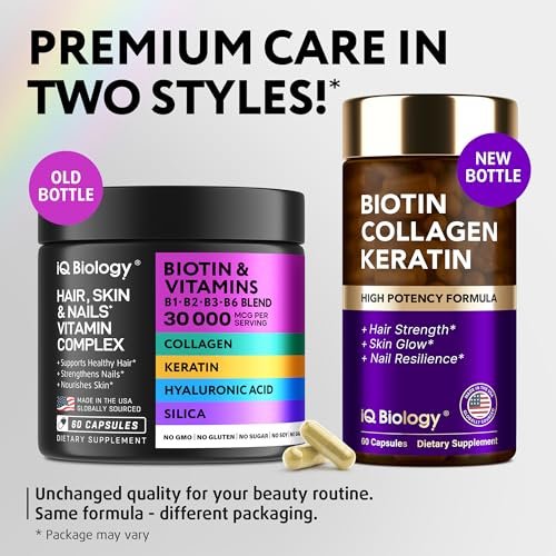 Biotin 10.000 mcg Nahrungsergänzungsmittel für Haarwachstum mit Kollagen & Keratin gegen Haarausfall & dünner werdendes Haar - Haar-, Haut- und Nagelvitamine für Frauen & Männer - Gesunder Nachwuchs, Hautglanz & Nagelreparatur - 60 Kapseln