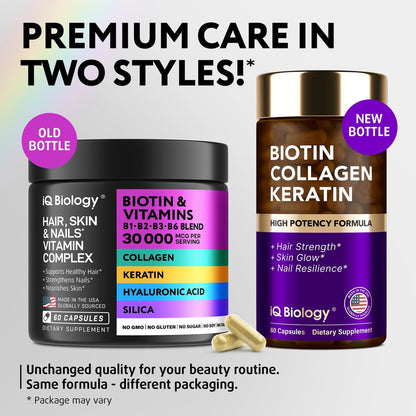 Biotin 10.000 mcg Nahrungsergänzungsmittel für Haarwachstum mit Kollagen & Keratin gegen Haarausfall & dünner werdendes Haar - Haar-, Haut- und Nagelvitamine für Frauen & Männer - Gesunder Nachwuchs, Hautglanz & Nagelreparatur - 60 Kapseln