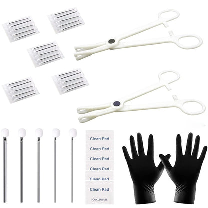 Lyuxzad Piercing Set 35-teilig – Professionelles Piercing-Kit mit 25 Piercingnadeln 12G 14G 16G 18G 20G, 2 Klemmen, 6 Reinigungswerkzeugen, 2 Handschuhen für Ohr- und Nasenpiercings